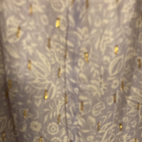 NWT Medium Express Lavender, White, and Gold Off-Shoulder Ruffle Romper (ABBA) - Picture 9 of 14